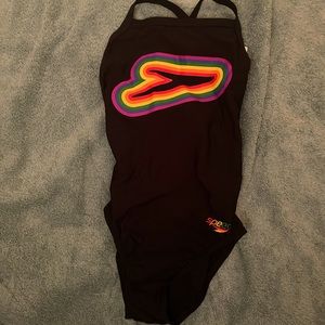 Rainbow Bright Black Speedo Training One Piece